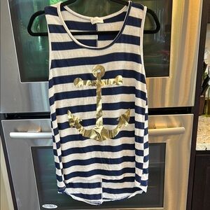 Free Kisses Blue and White Sleeveless Tank Top Nautical‎ Style